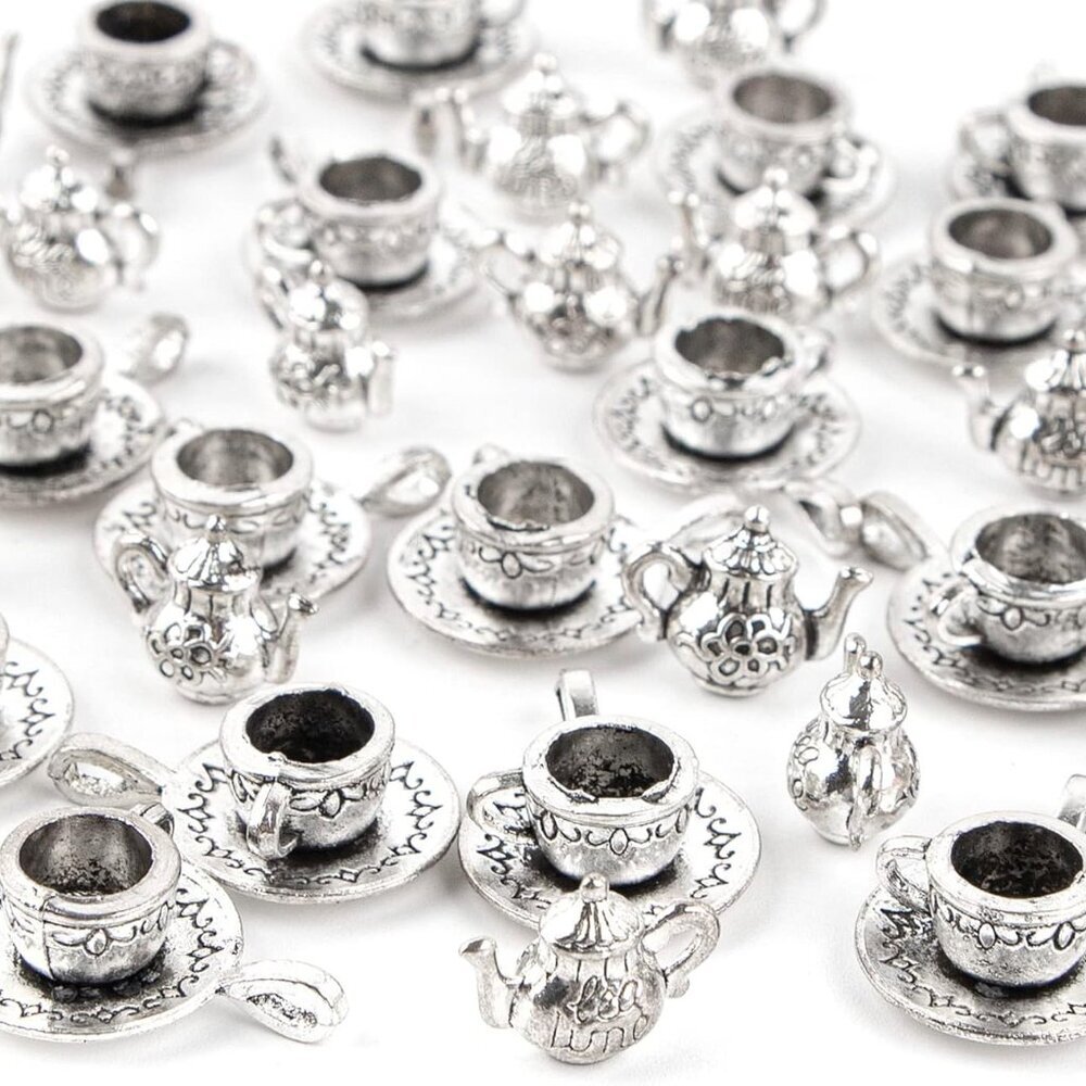 40 Pack Teapot Tea Cup Charm Pendant Coffee Mug Charms for Jewelry Making Bracle